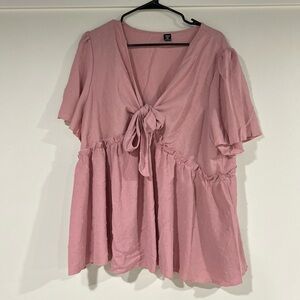 Pink Women's Top with Tie Front